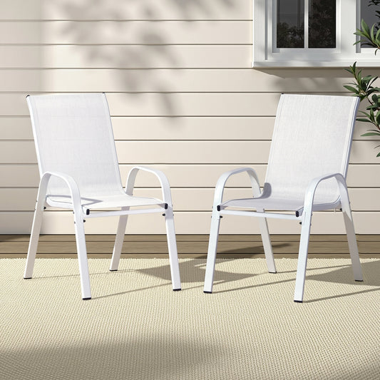 Broseley Set of 2 Outdoor Stackable Chairs Lounge Chair Bistro Set Patio Furniture - White