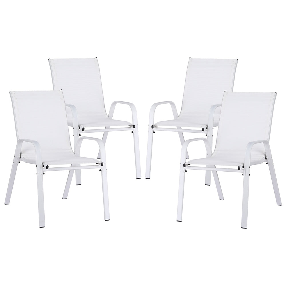 Broseley Set of 4 Outdoor Stackable Chairs Lounge Chair Bistro Set Patio Furniture - White