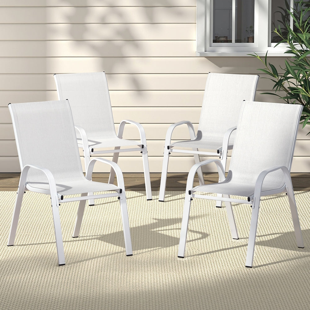 Broseley Set of 4 Outdoor Stackable Chairs Lounge Chair Bistro Set Patio Furniture - White