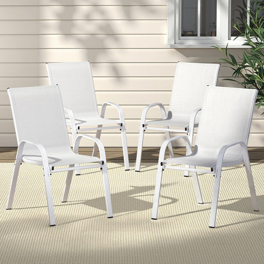 Broseley Set of 4 Outdoor Stackable Chairs Lounge Chair Bistro Set Patio Furniture - White