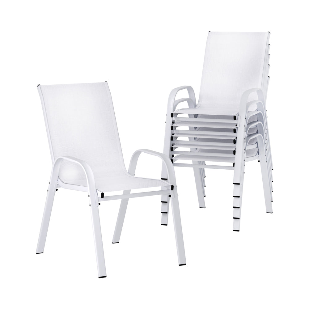 Broseley Set of 6 Outdoor Stackable Chairs Lounge Chair Bistro Set Patio Furniture - White