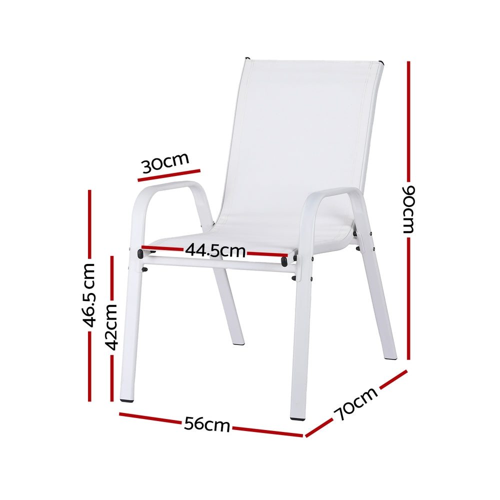 Broseley Set of 6 Outdoor Stackable Chairs Lounge Chair Bistro Set Patio Furniture - White