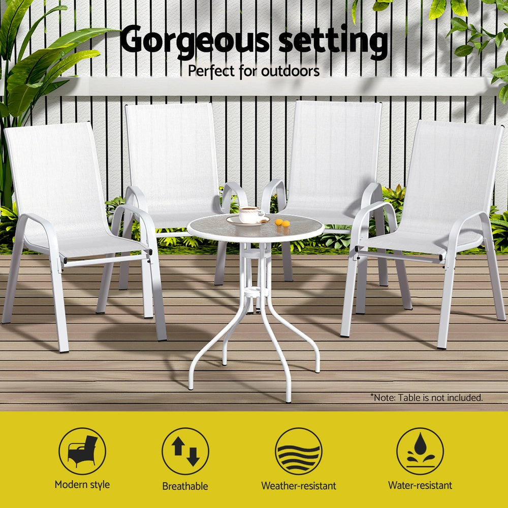 Broseley Set of 6 Outdoor Stackable Chairs Lounge Chair Bistro Set Patio Furniture - White