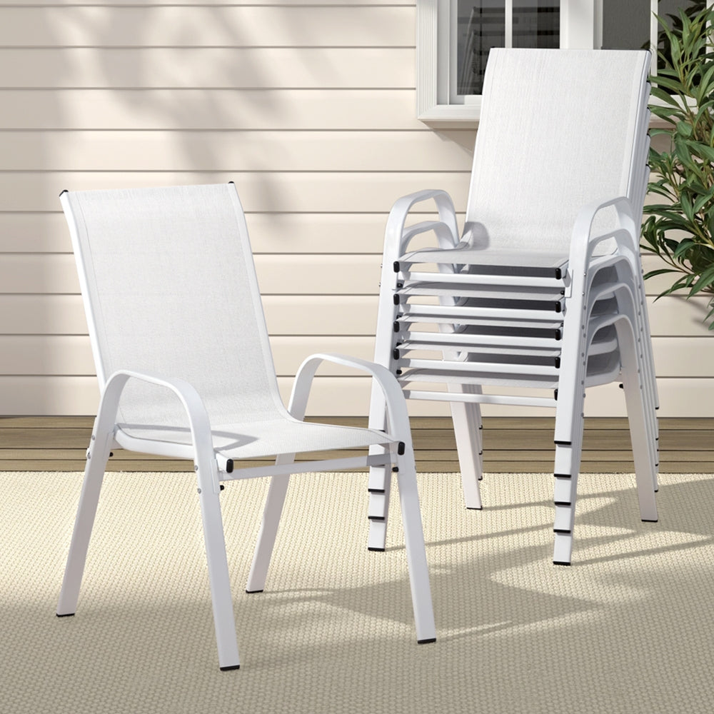 Broseley Set of 6 Outdoor Stackable Chairs Lounge Chair Bistro Set Patio Furniture - White