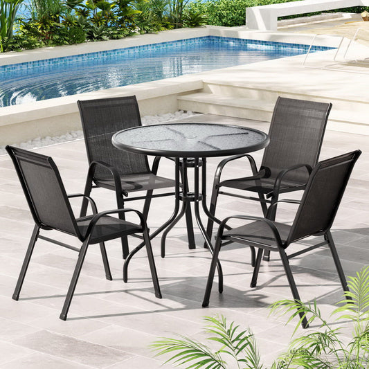 Yara 4-Seater Table and Chairs Patio Furniture 5-Piece Outdoor Dining Set - Black