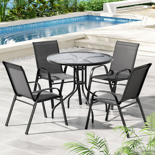 Yara 4-Seater Table and Chairs Patio Furniture 5-Piece Outdoor Dining Set - Grey