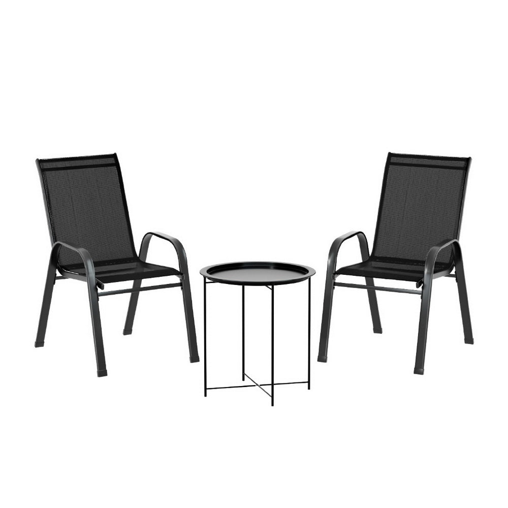Piran 3-Piece Outdoor Bistro Set Patio Furniture Table and Chairs Stackable - Black