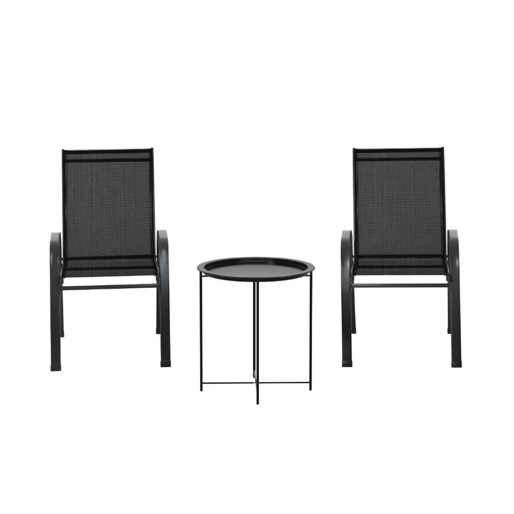 Piran 3-Piece Outdoor Bistro Set Patio Furniture Table and Chairs Stackable - Black