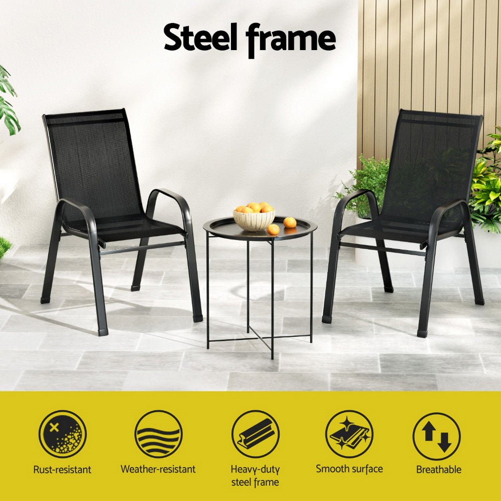 Piran 3-Piece Outdoor Bistro Set Patio Furniture Table and Chairs Stackable - Black