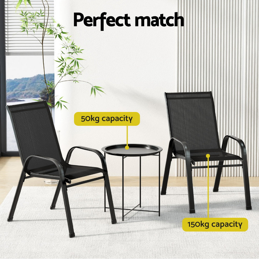 Piran 3-Piece Outdoor Bistro Set Patio Furniture Table and Chairs Stackable - Black