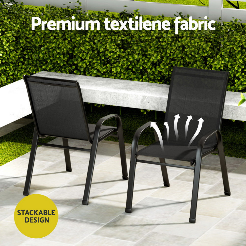 Piran 3-Piece Outdoor Bistro Set Patio Furniture Table and Chairs Stackable - Black