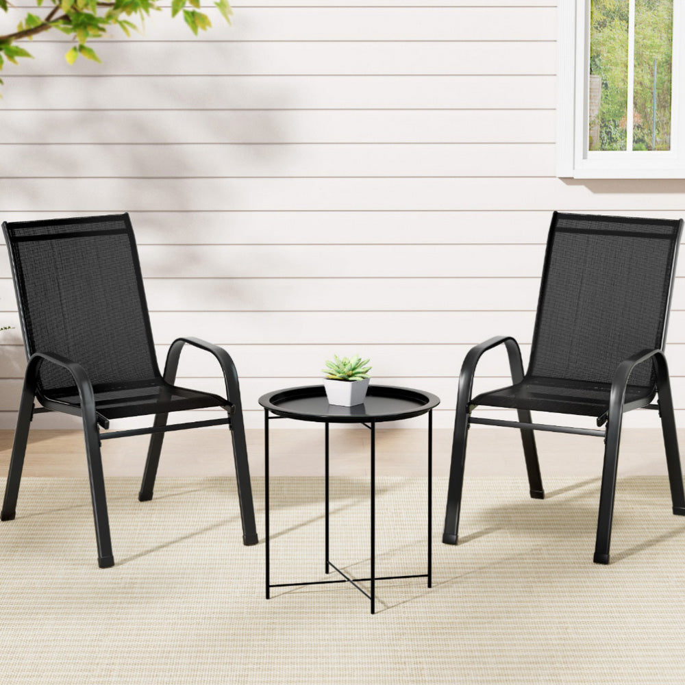 Piran 3-Piece Outdoor Bistro Set Patio Furniture Table and Chairs Stackable - Black