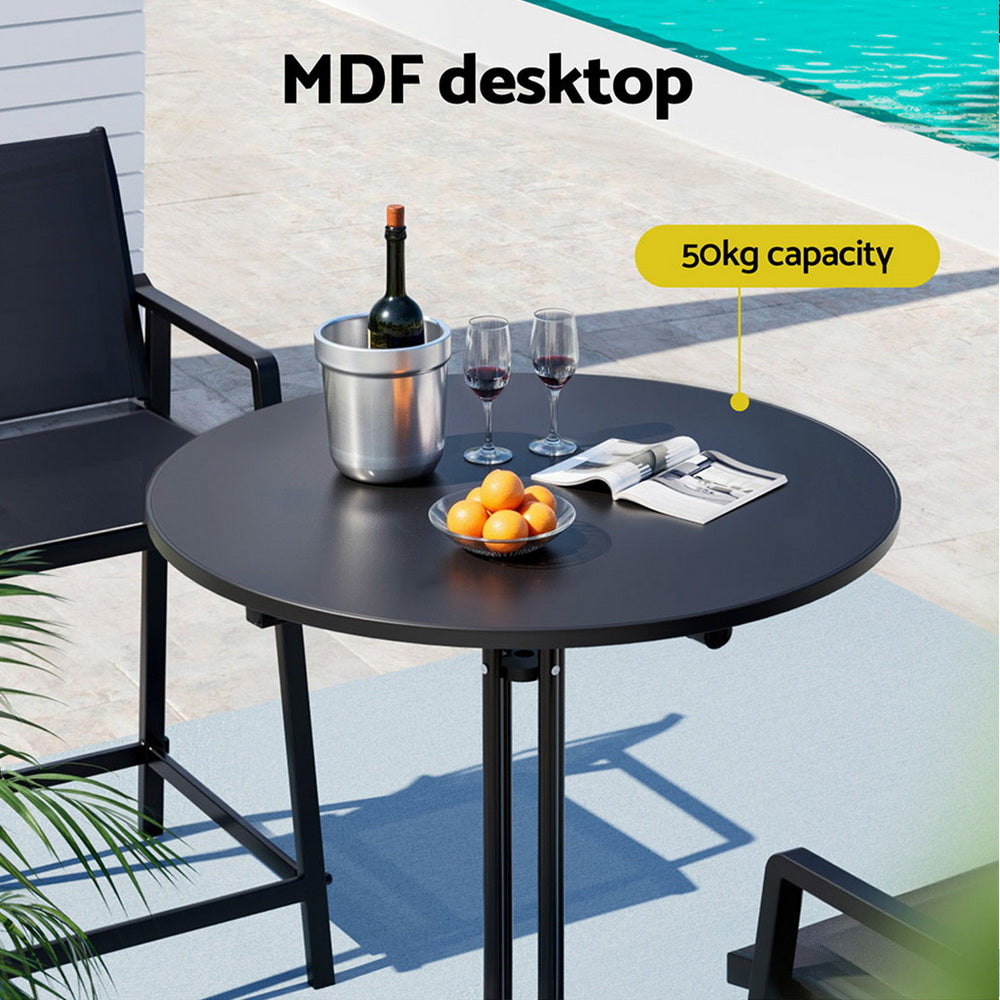 Lettice Outdoor Bar Table Round Folding Desk Top 109cm Patio Furniture - Black