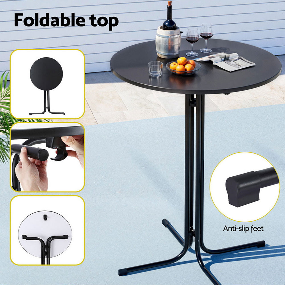Lettice Outdoor Bar Table Round Folding Desk Top 109cm Patio Furniture - Black