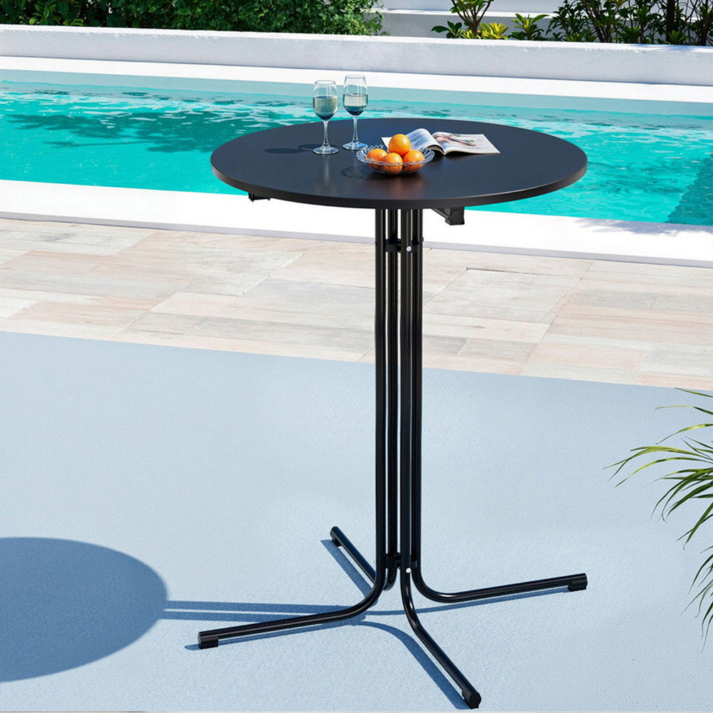 Lettice Outdoor Bar Table Round Folding Desk Top 109cm Patio Furniture - Black