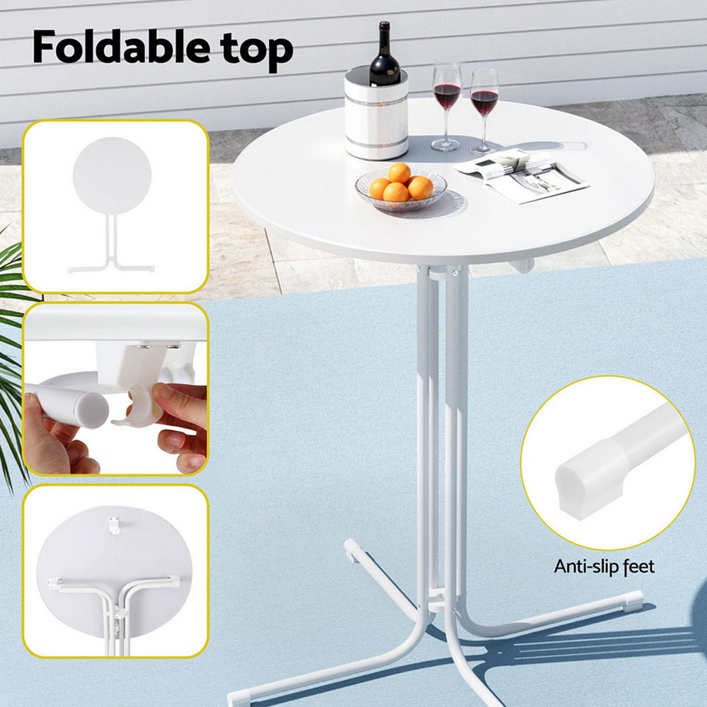 Lettice Outdoor Bar Table Round Folding Desk Top 109cm Patio Furniture - White