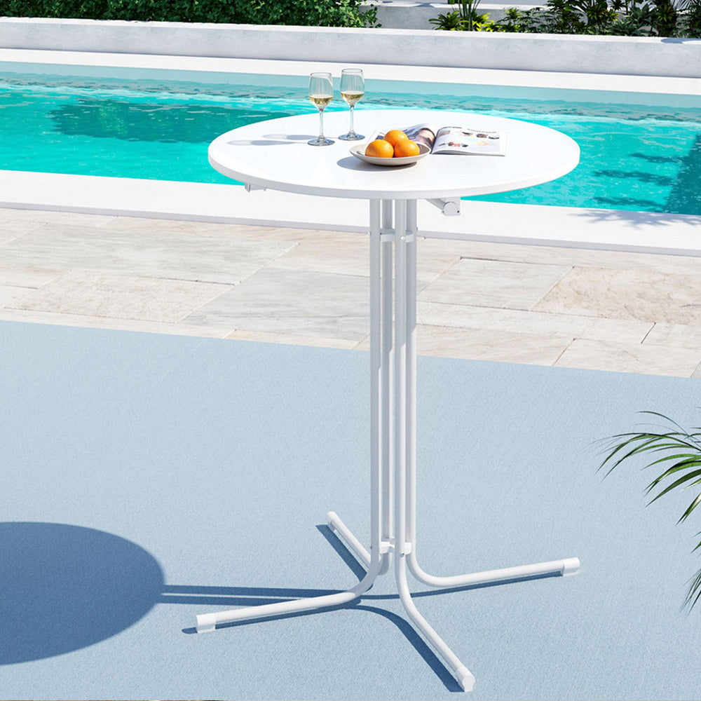 Lettice Outdoor Bar Table Round Folding Desk Top 109cm Patio Furniture - White