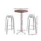 Xander 2-Seater Bar Table Stools Adjustable Aluminium Cafe Wood 3-Piece Outdoor Bistro Set - Silver