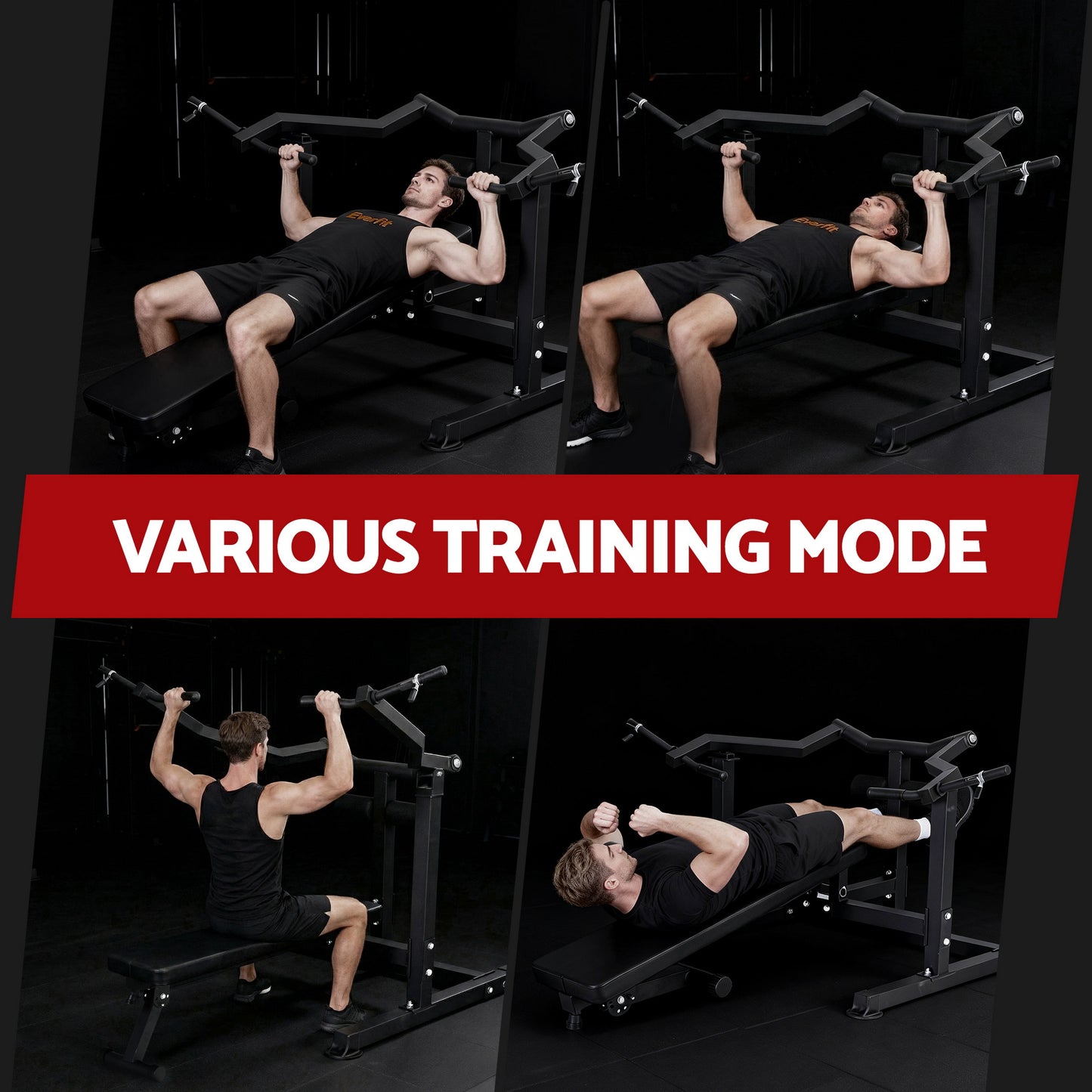 Everfit Chest Press Machine Home Gym Equipment Folding Workout Bench with Independent Arms Black