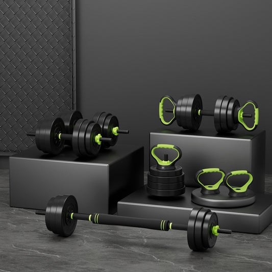 25kg Adjustable Dumbbells Set Kettle Bell Weight Plates Barbells Gym