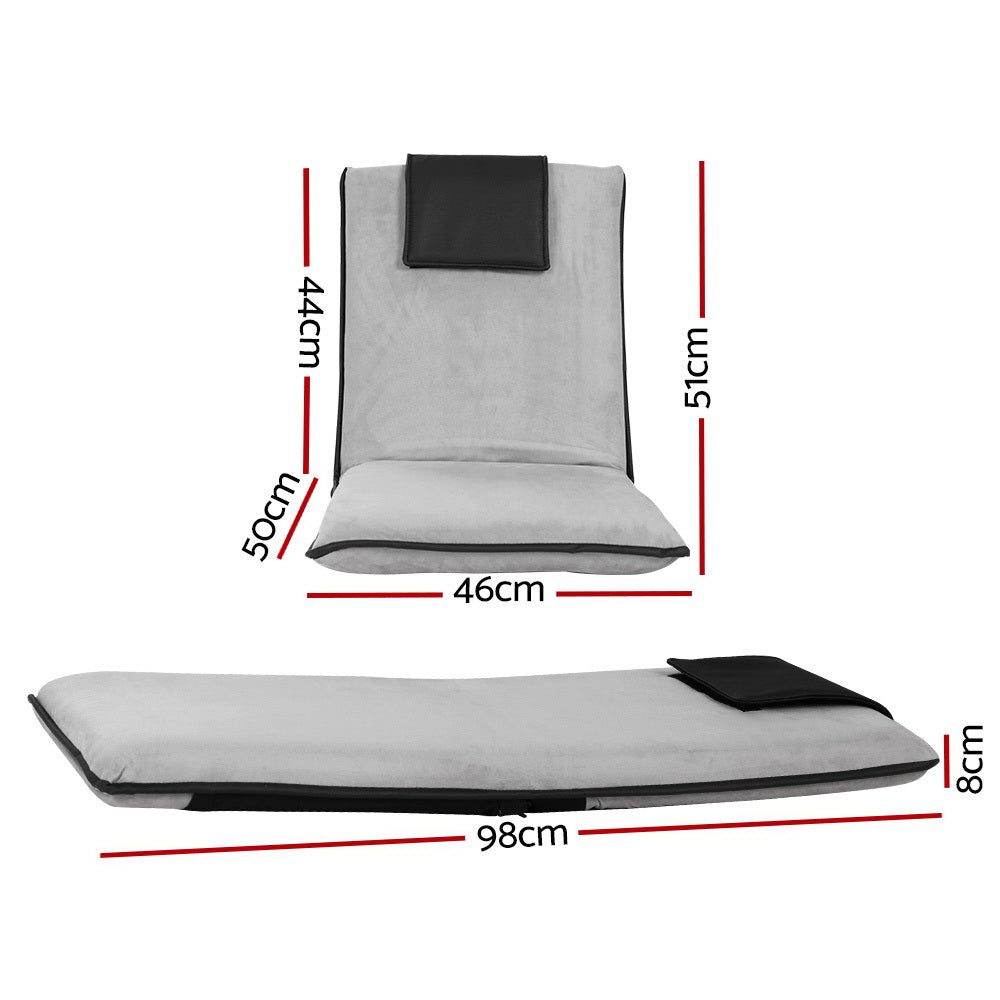Set of 2 Megan Floor Lounge Sofa Bed Floor Cushion Velvet - Grey