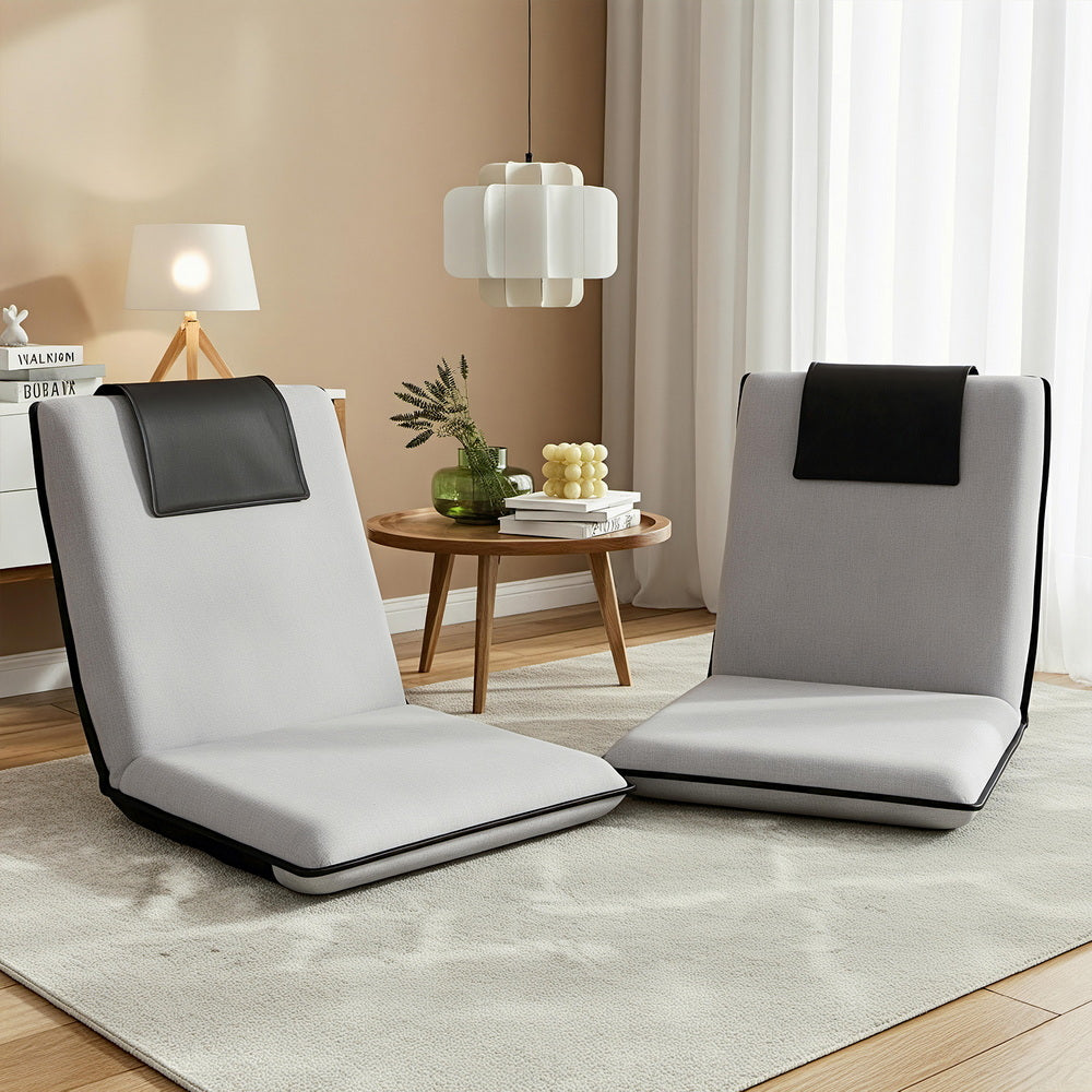 Set of 2 Megan Floor Lounge Sofa Bed Floor Cushion Velvet - Grey