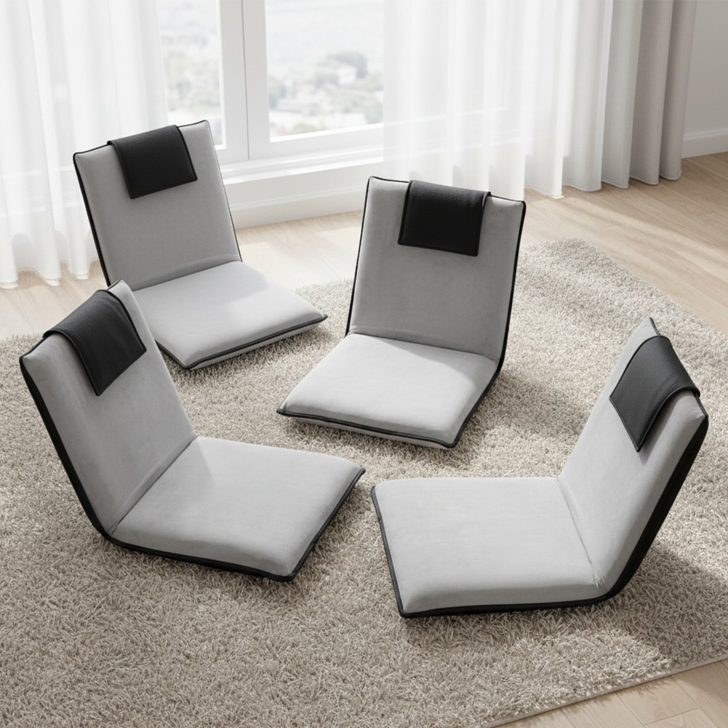 Set of 4 Megan Floor Lounge Sofa Bed Floor Cushion Velvet - Grey