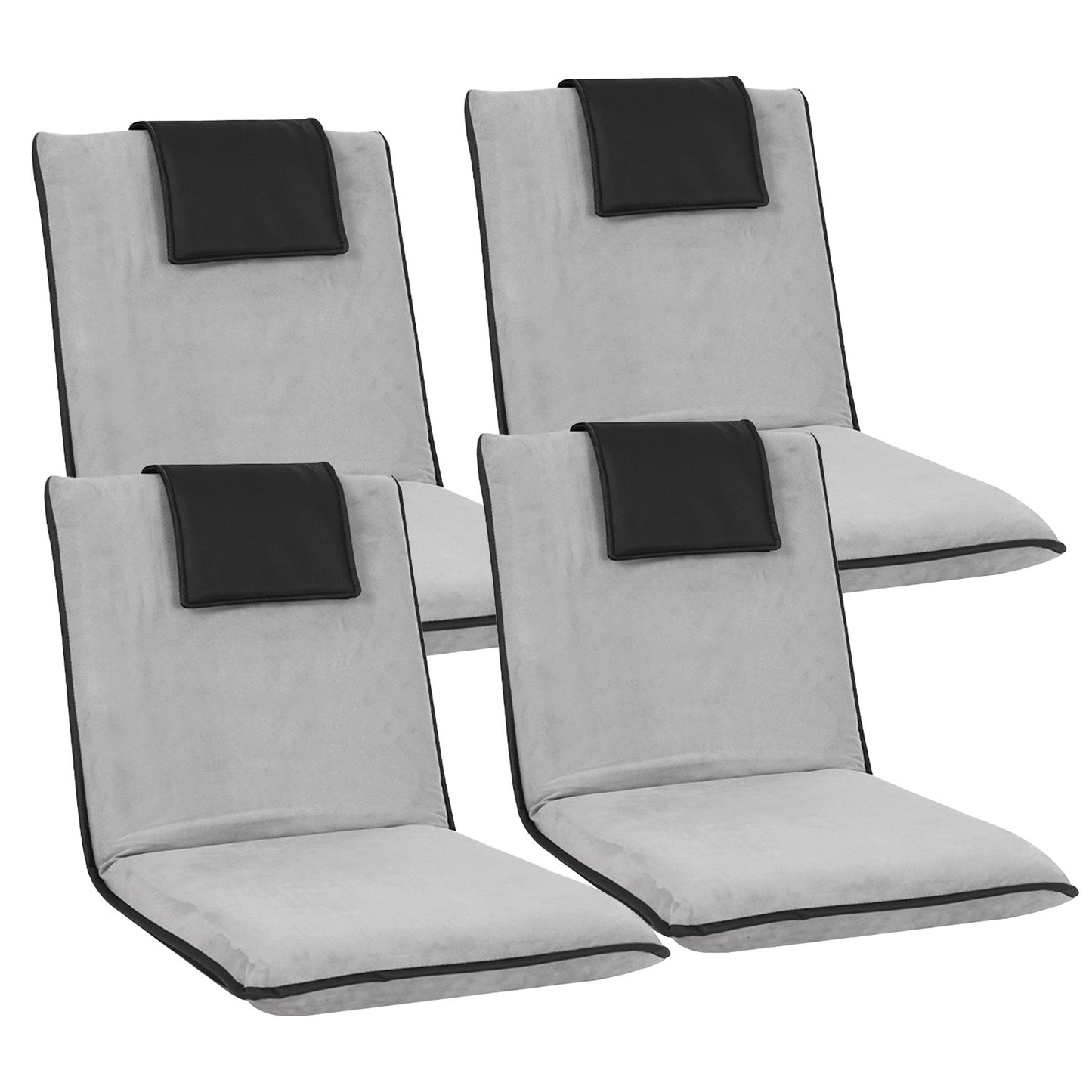 Set of 4 Megan Floor Lounge Sofa Bed Floor Cushion Velvet - Grey