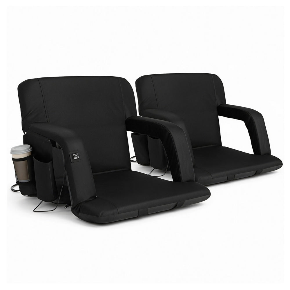 Set of 2 Myra Floor Lounge Sofa Bed With Armrest Heated Cushion - Black