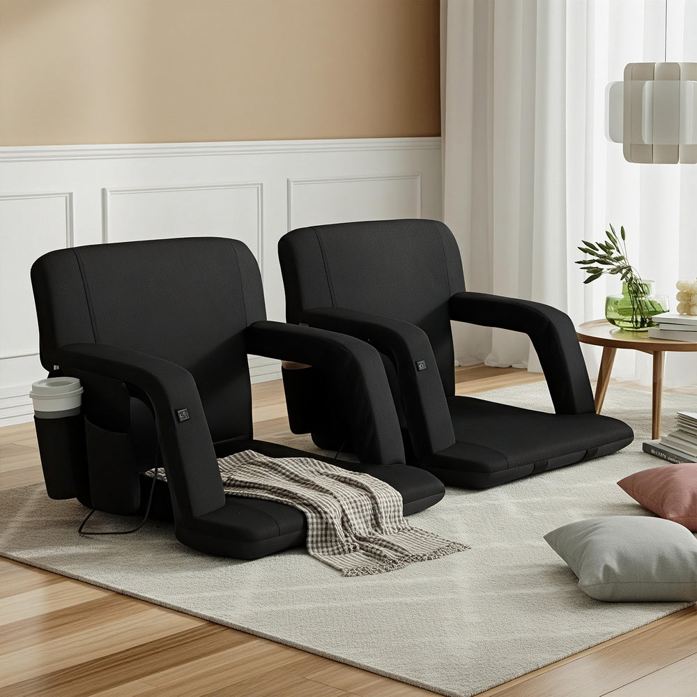 Set of 2 Myra Floor Lounge Sofa Bed With Armrest Heated Cushion - Black