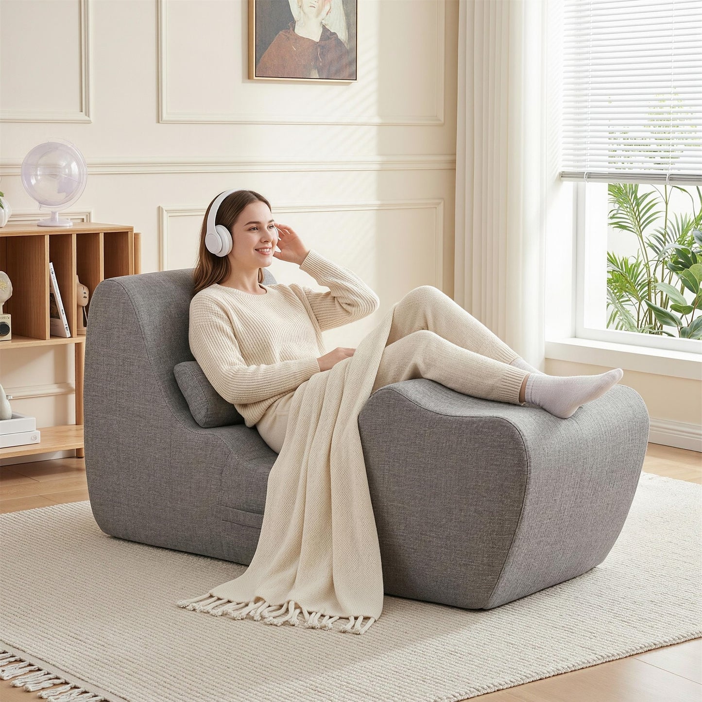 Maudie Chaise Lounge Chair Ergonomic S-Curve Floor Lounger Boneless Lounge Chairs - Grey