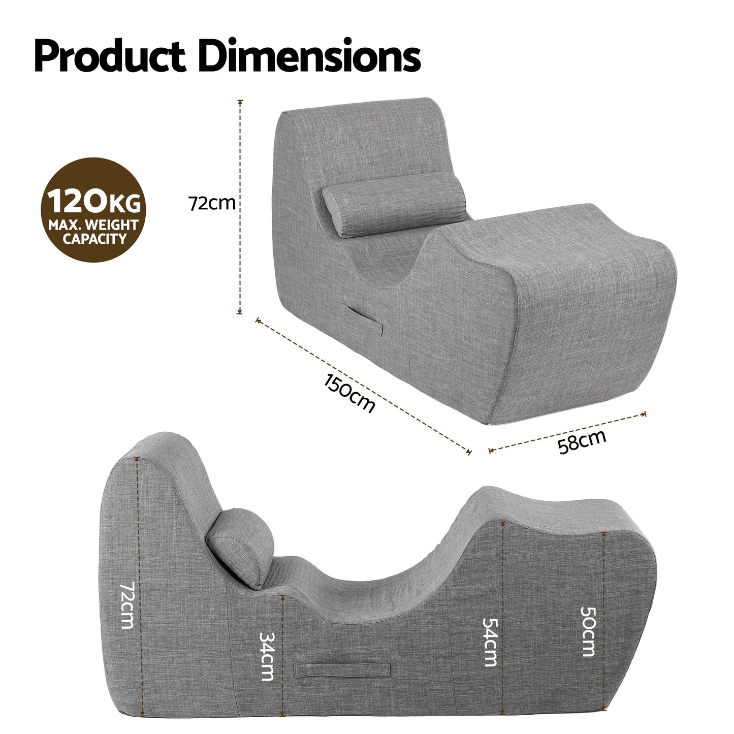 Maudie Chaise Lounge Chair Ergonomic S-Curve Floor Lounger Boneless Lounge Chairs - Grey