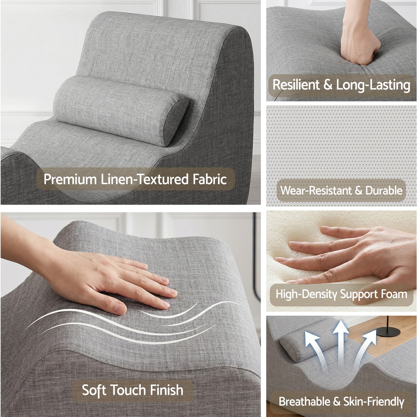 Maudie Chaise Lounge Chair Ergonomic S-Curve Floor Lounger Boneless Lounge Chairs - Grey