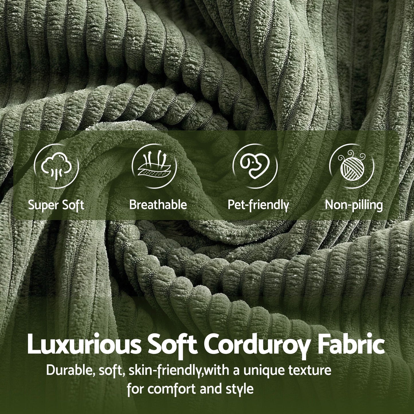 Armchair Floor Chair Couch Recliner 1 Seater Cloud Chaise Lounge Corduroy Green