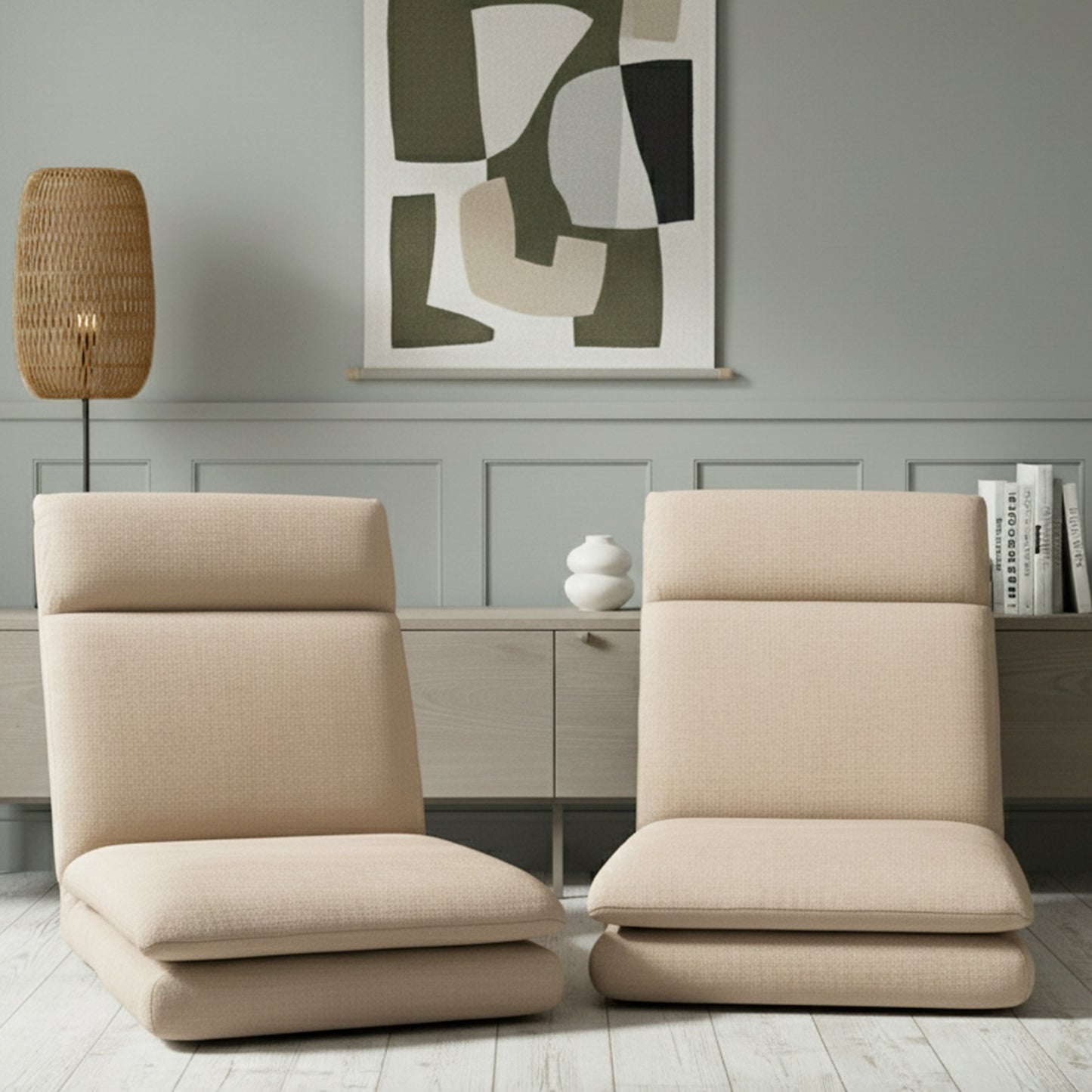 Set of 2 Mylene Floor Chair Sofa Linen - Beige
