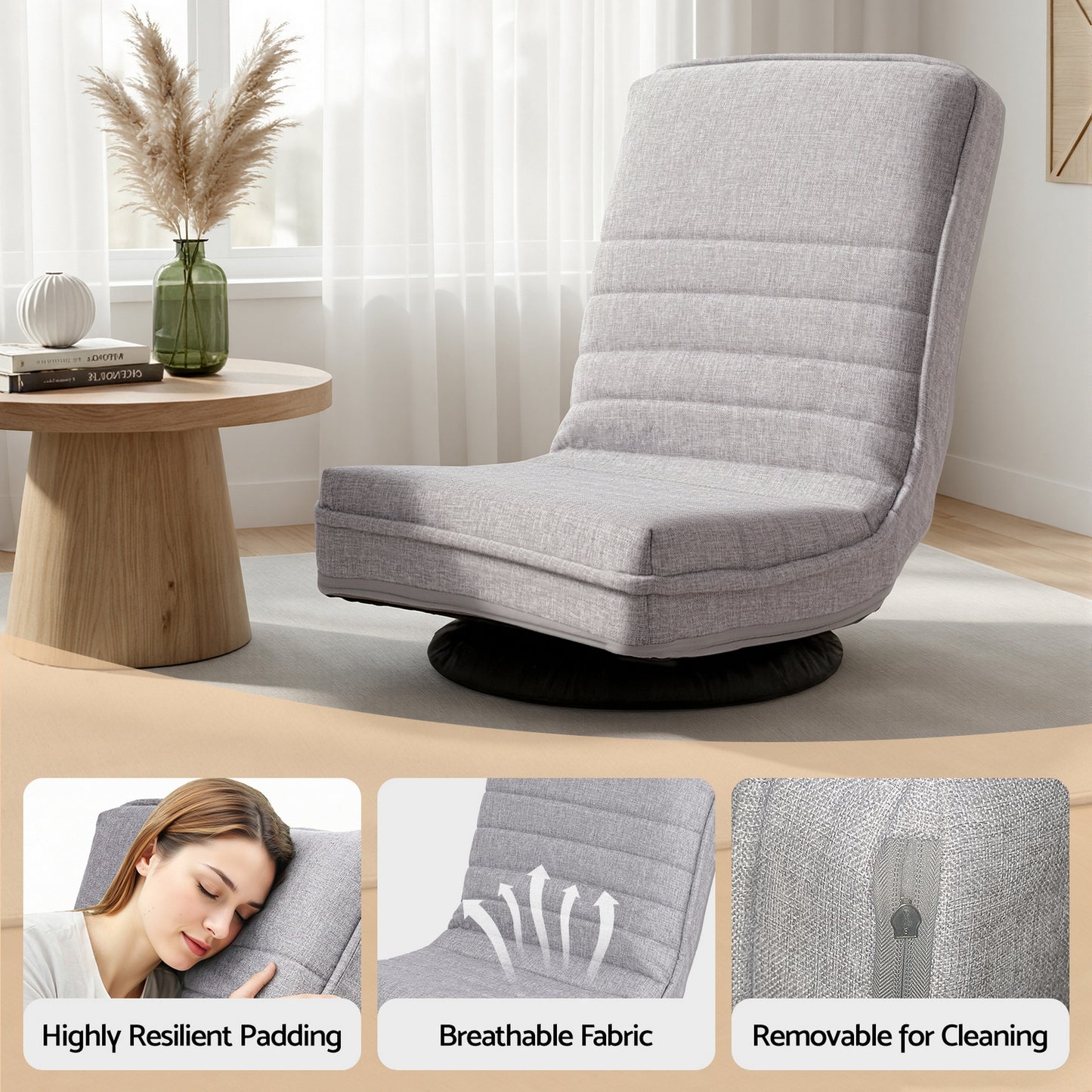 Marvs Swivel Floor Chair 360 Adjustable Foldable Lounge Seat Floor Sofa Chair - Grey