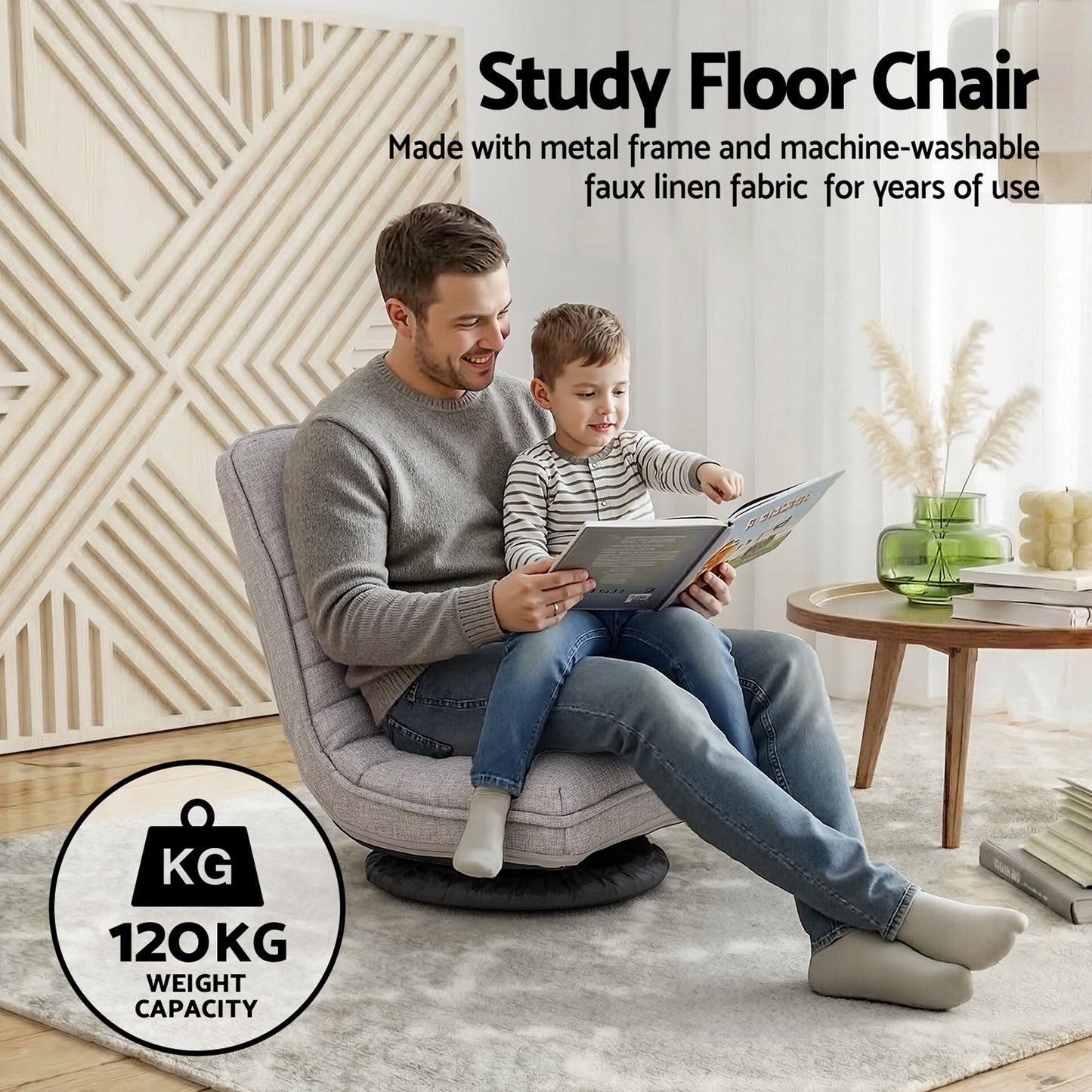 Set of 2 Marvs Swivel Floor Chair 360 Adjustable Foldable Lounge Seat Floor Sofa Chair - Grey