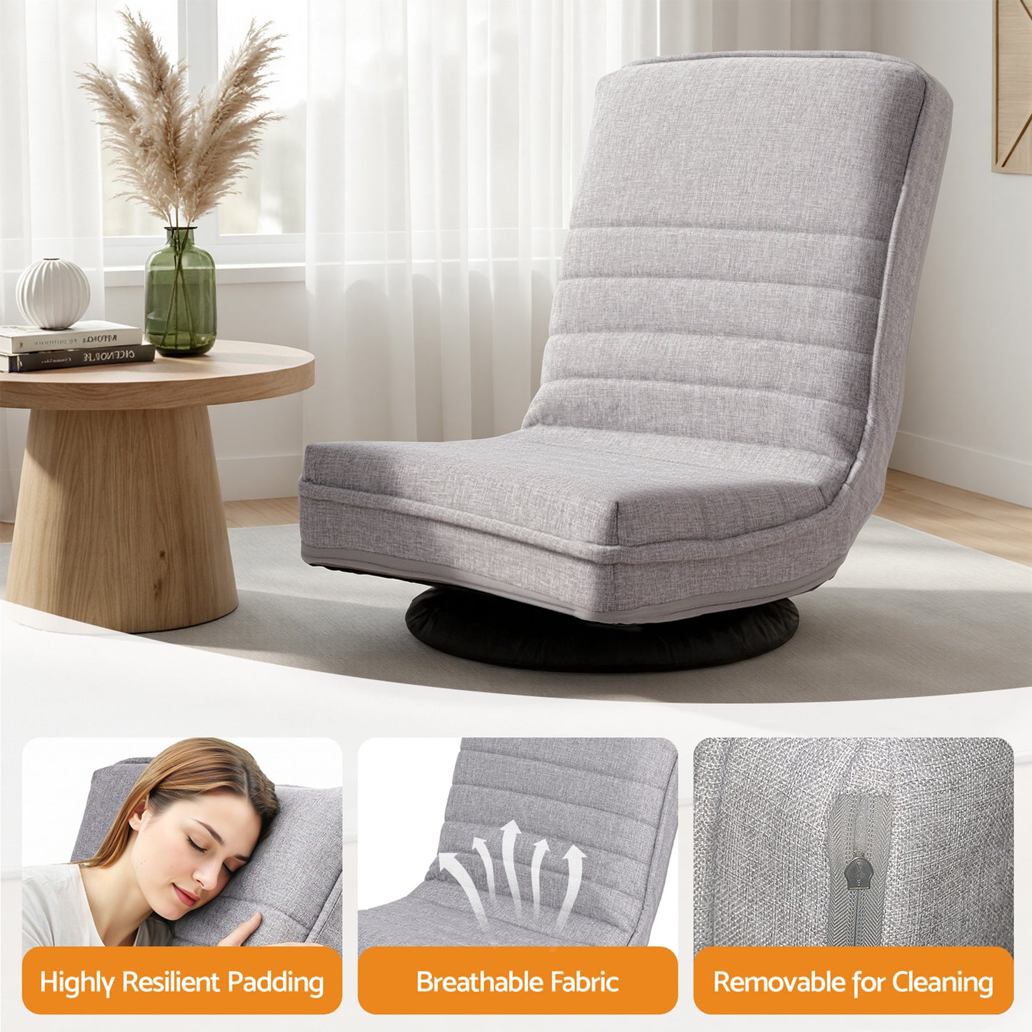 Set of 2 Marvs Swivel Floor Chair 360 Adjustable Foldable Lounge Seat Floor Sofa Chair - Grey