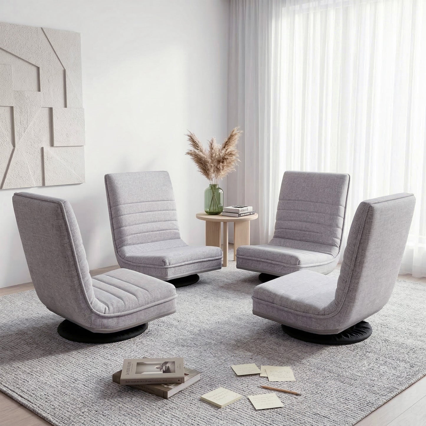 Set of 4 Marvs Swivel Floor Chair 360 Adjustable Foldable Lounge Seat Floor Sofa Chair - Grey