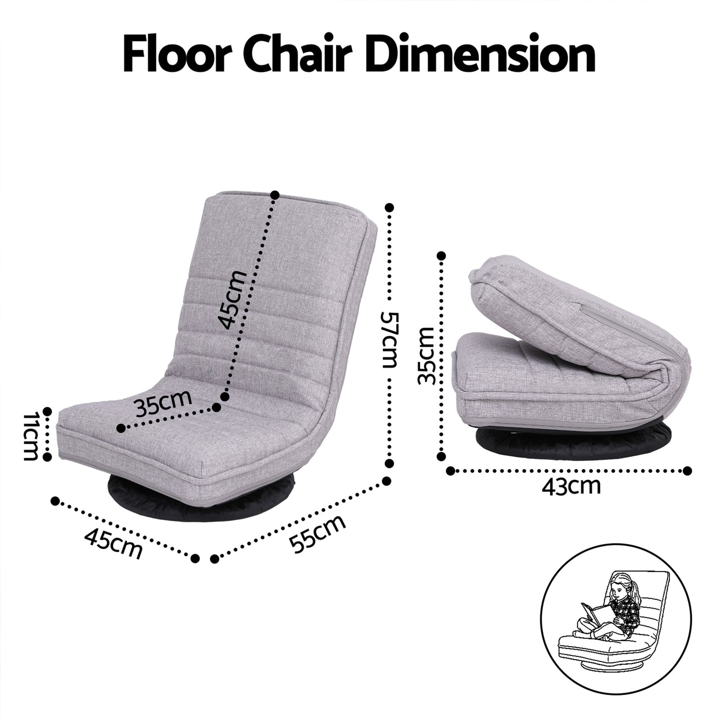 Set of 4 Marvs Swivel Floor Chair 360 Adjustable Foldable Lounge Seat Floor Sofa Chair - Grey