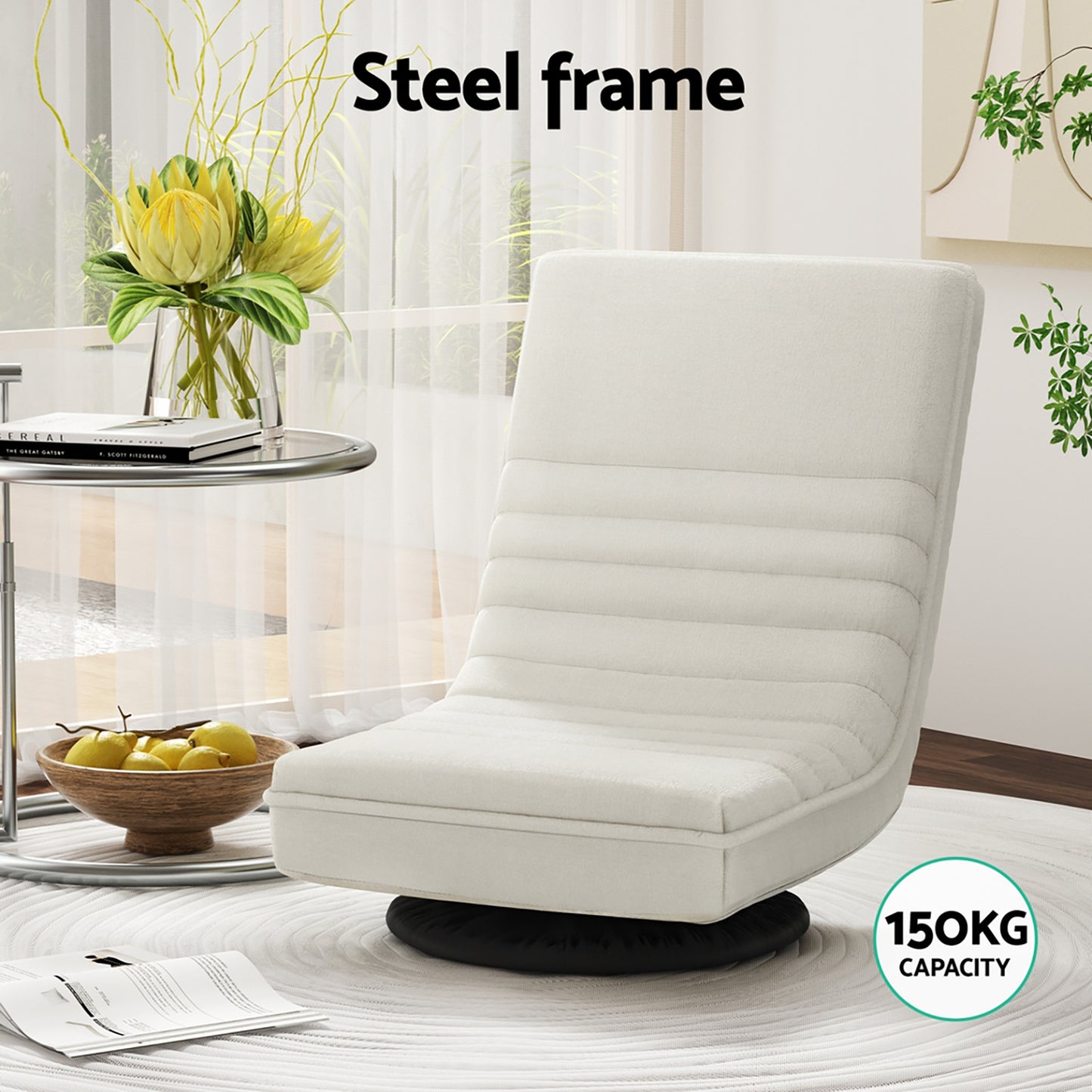 Set of 2 Marvs Floor Chair Lounge Sofa Swivel Foldable Linen - White