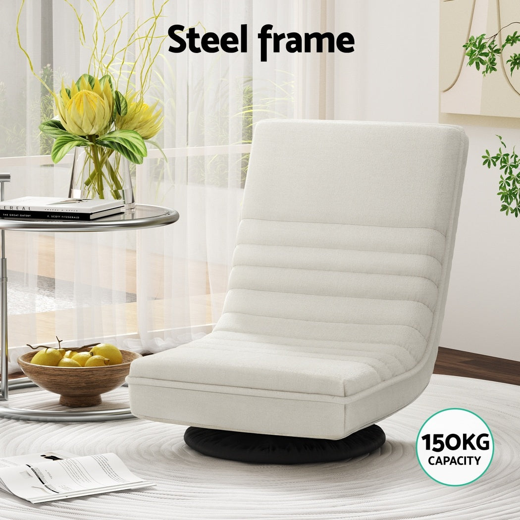 Set of 4 Marvs Floor Chair Lounge Sofa Swivel Foldable Linen - White