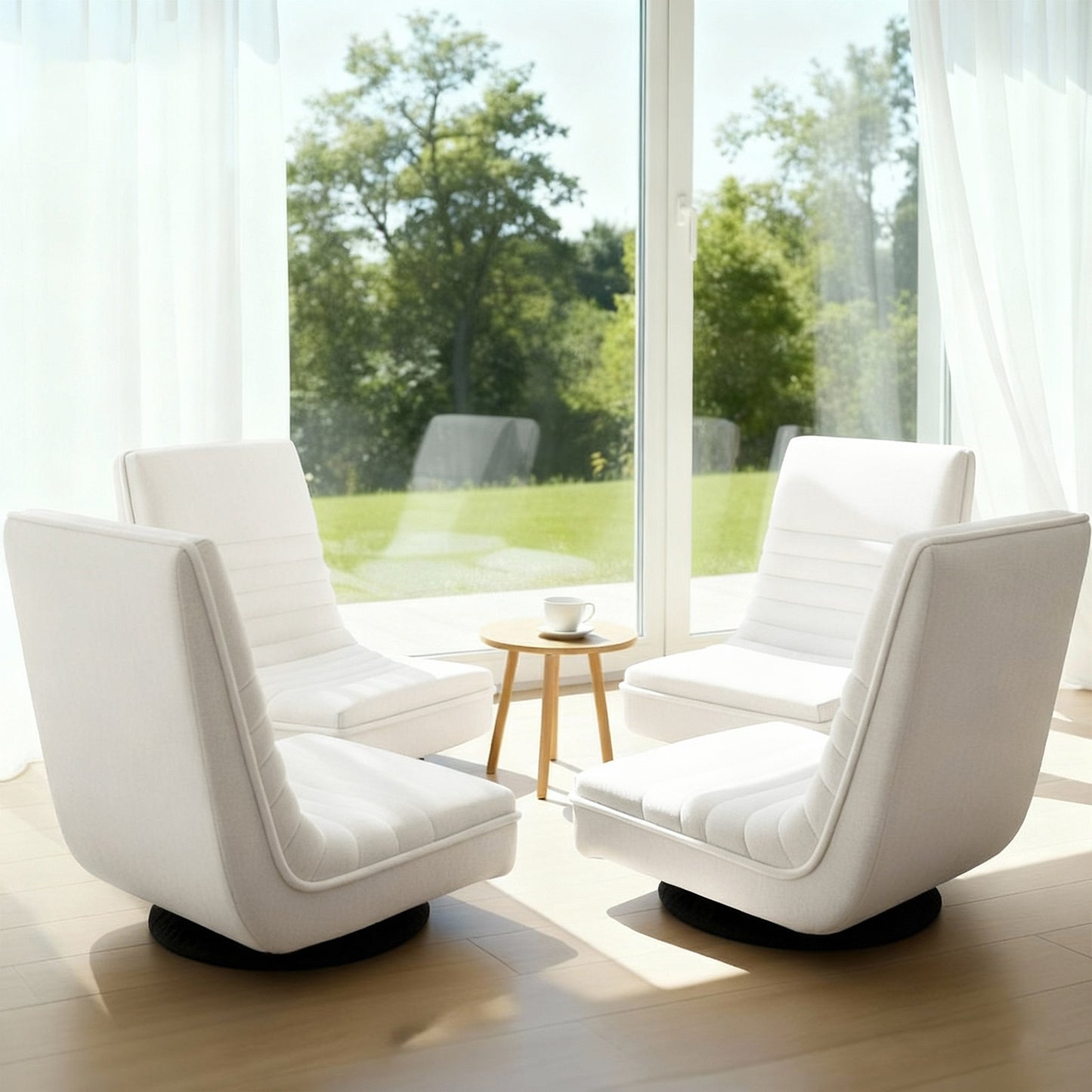 Set of 4 Marvs Floor Chair Lounge Sofa Swivel Foldable Linen - White