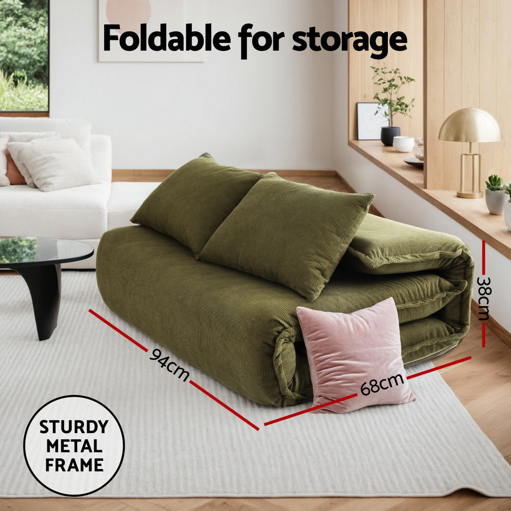 Meira 2-Seater Floor Lounge Sofa Bed Foldable - Green