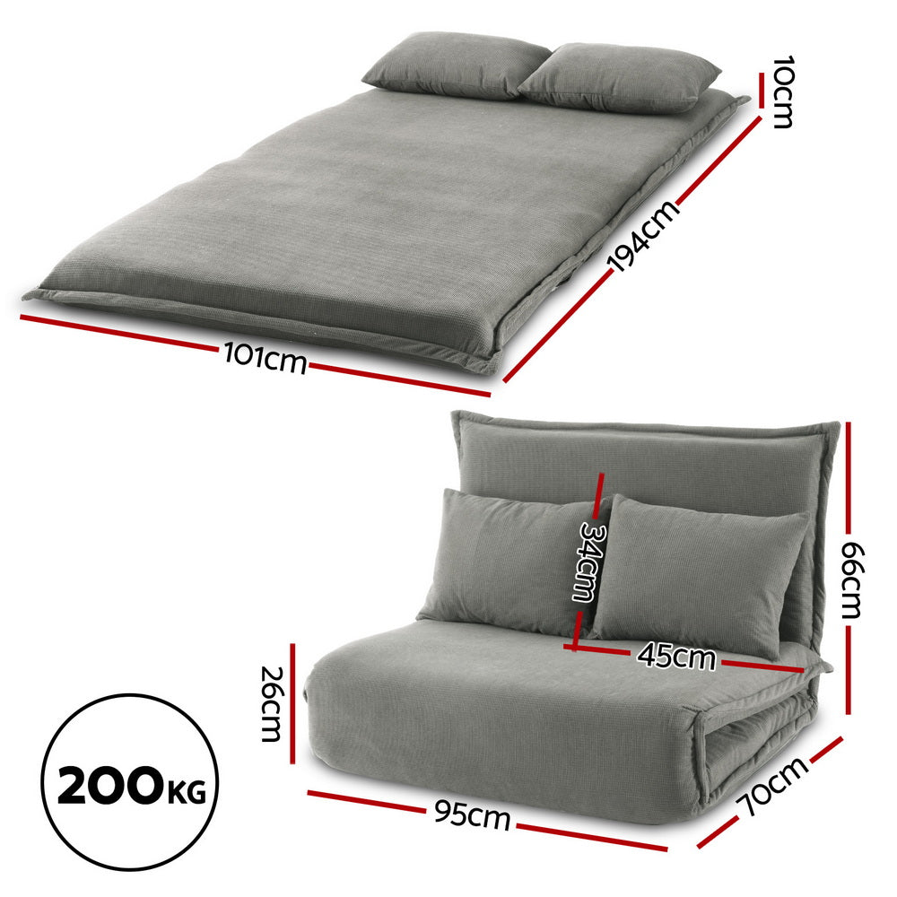 Meira 2-Seater Floor Lounge Sofa Bed Foldable - Grey