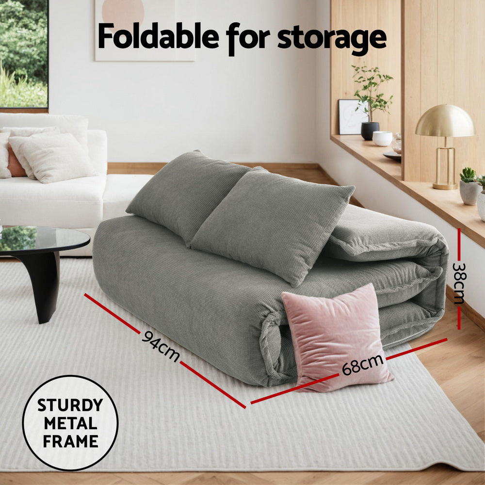 Meira 2-Seater Floor Lounge Sofa Bed Foldable - Grey