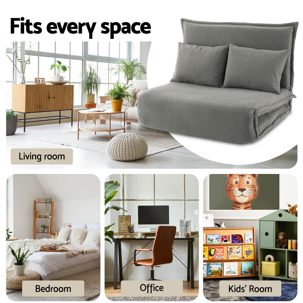 Meira 2-Seater Floor Lounge Sofa Bed Foldable - Grey