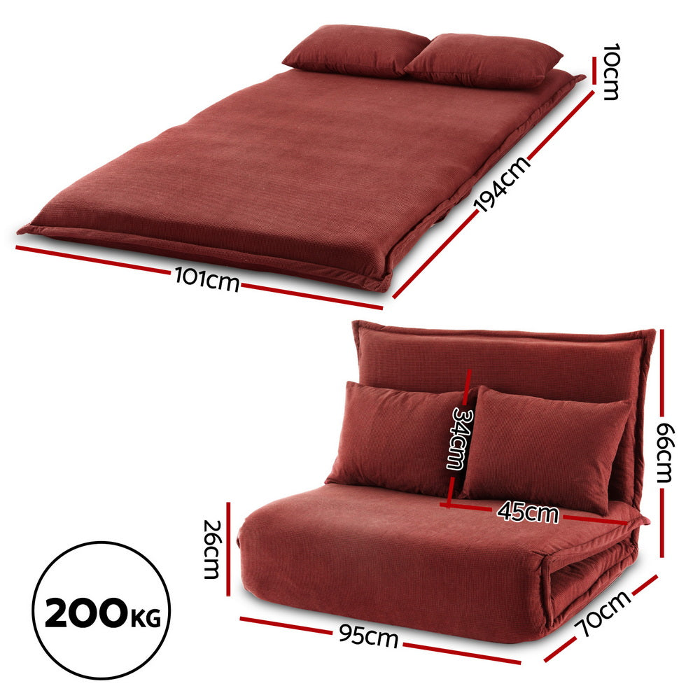 Meira 2-Seater Floor Lounge Sofa Bed Foldable - Orange