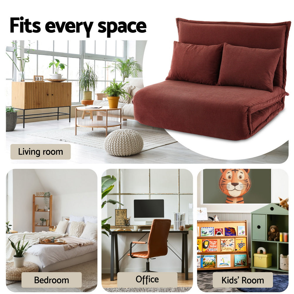 Meira 2-Seater Floor Lounge Sofa Bed Foldable - Orange
