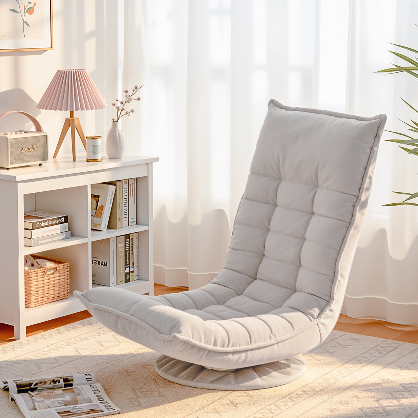 Milada Swivel Floor Chair 5 Adjustable Foldable Lounge Seat Floor Sofa Chair - Beige Grey